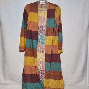 Jess Lea Striped Colorful Lightweight Duster Cardigan Long Sleeve Boho Small